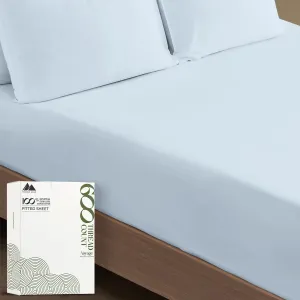 Mayfair Linen 100% Cotton King Size Fitted Sheet Only - 600 Thread Count King Fitted Sheet Cotton, Luxuriously Soft, Cooling 16" Deep Pocket Sateen Weave Bottom, Luxury Hotel Quality - Light Blue