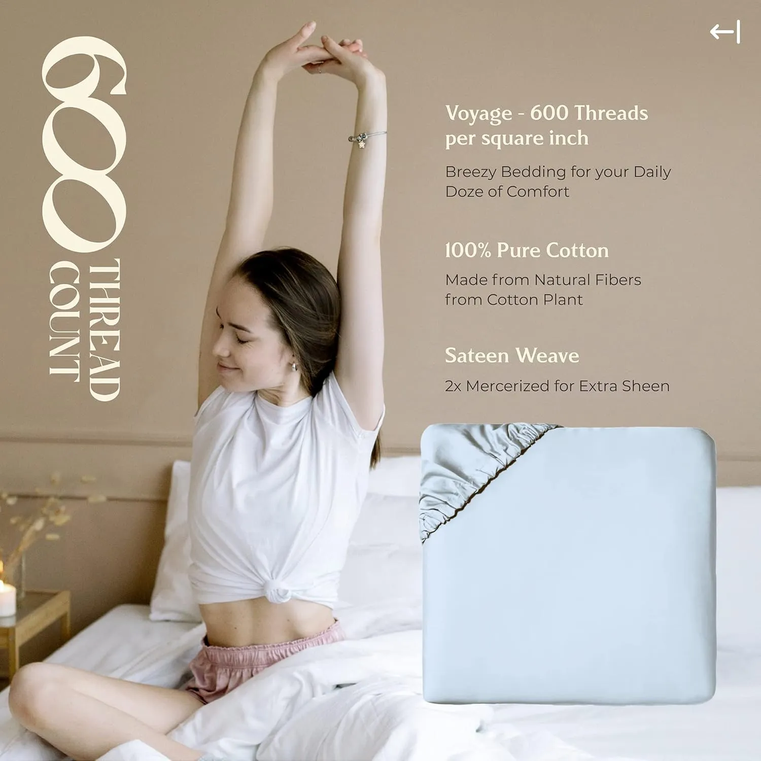 Mayfair Linen 100% Cotton King Size Fitted Sheet Only - 600 Thread Count King Fitted Sheet Cotton, Luxuriously Soft, Cooling 16" Deep Pocket Sateen Weave Bottom, Luxury Hotel Quality - Light Blue