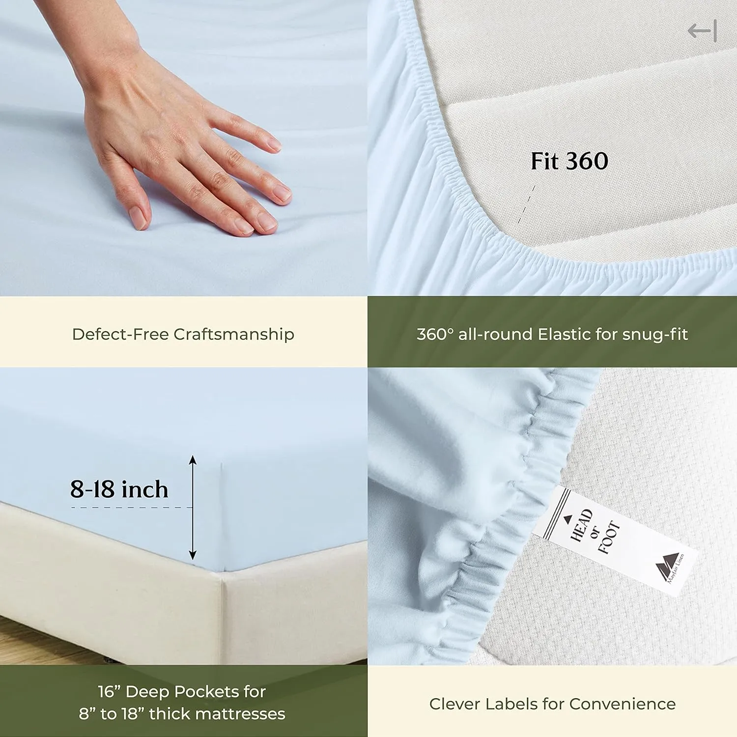 Mayfair Linen 100% Cotton King Size Fitted Sheet Only - 600 Thread Count King Fitted Sheet Cotton, Luxuriously Soft, Cooling 16" Deep Pocket Sateen Weave Bottom, Luxury Hotel Quality - Light Blue