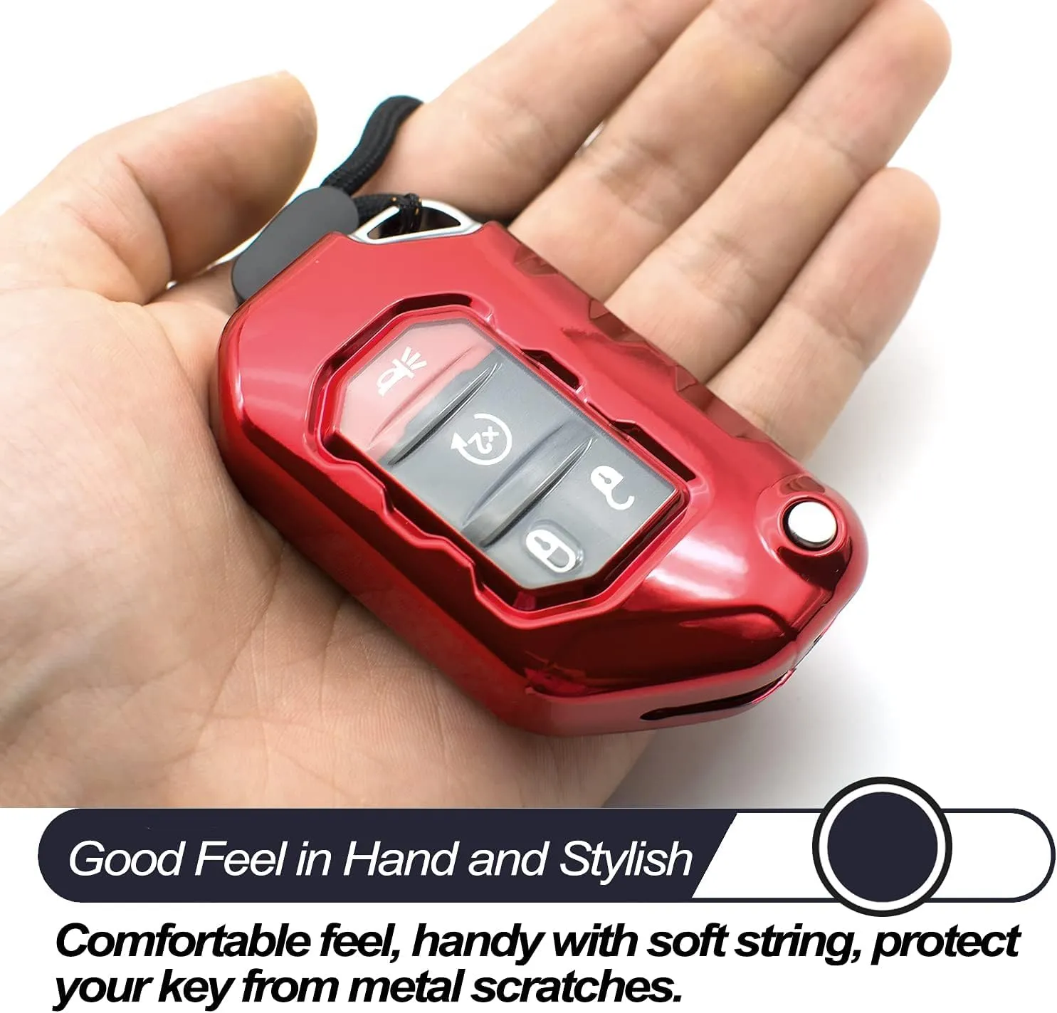 MECHCOS Compatible with Jeep Wrangler JL JLU Rubicon Wagoneer Gladiator JT Sahara JLU Red TPU Flip Key Fob Cover Case Remote Holder Skin Protector Sleeve Accessories