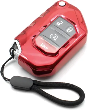 MECHCOS Compatible with Jeep Wrangler JL JLU Rubicon Wagoneer Gladiator JT Sahara JLU Red TPU Flip Key Fob Cover Case Remote Holder Skin Protector Sleeve Accessories