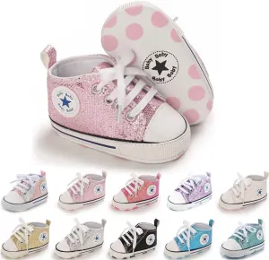 Meckior Baby Girls Boys Canvas Sneakers Soft Sole High-Top Ankle Infant First Walkers Crib Shoes