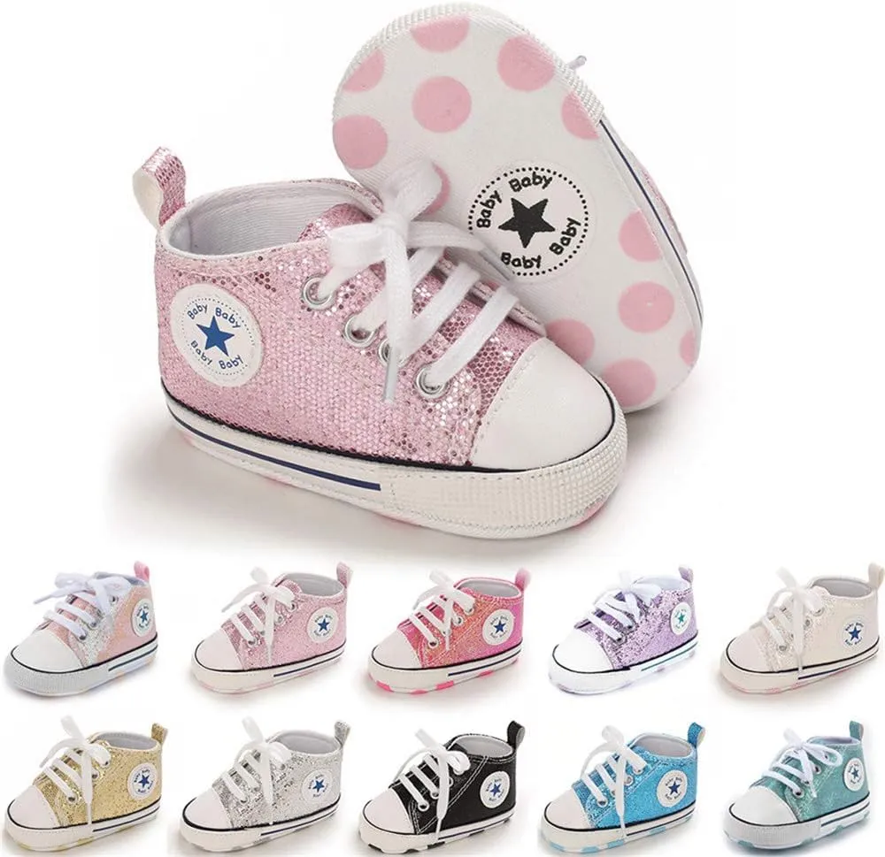 Meckior Baby Girls Boys Canvas Sneakers Soft Sole High-Top Ankle Infant First Walkers Crib Shoes