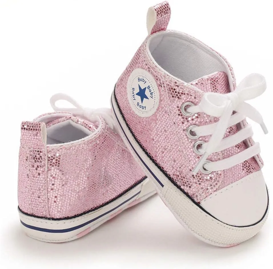 Meckior Baby Girls Boys Canvas Sneakers Soft Sole High-Top Ankle Infant First Walkers Crib Shoes