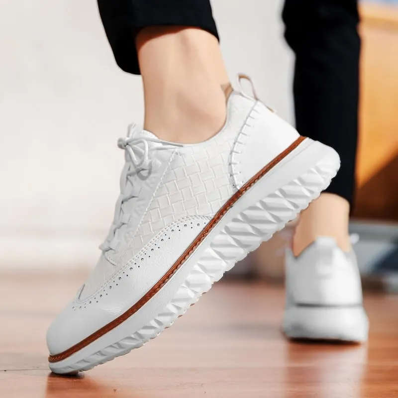Men's Blue Casual Sneakers, Artificial Leather Upper,Thick Soles, Big Sizes, British Style, Brogues Shoes,Comfortable