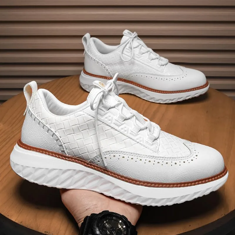 Men's Blue Casual Sneakers, Artificial Leather Upper,Thick Soles, Big Sizes, British Style, Brogues Shoes,Comfortable