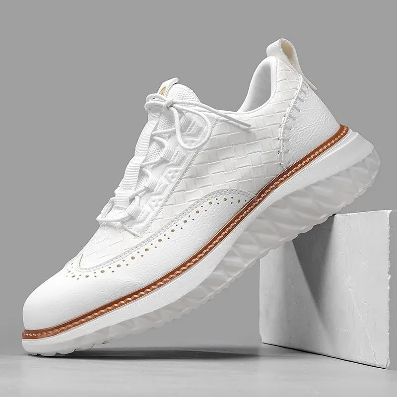 Men's Blue Casual Sneakers, Artificial Leather Upper,Thick Soles, Big Sizes, British Style, Brogues Shoes,Comfortable