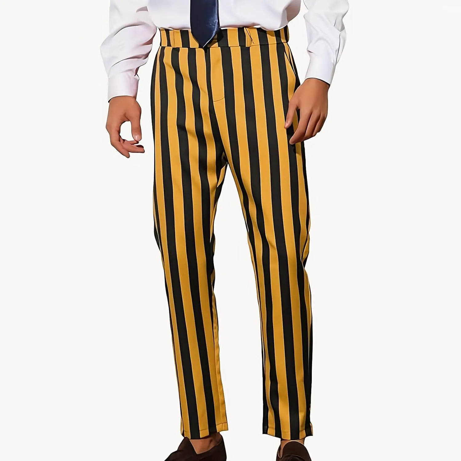 Mens Chinos Pants Stripe Plaid Printed Straight Fit Casual Flat-Front Dress Pants Suit Button Pants Fashion Gifts