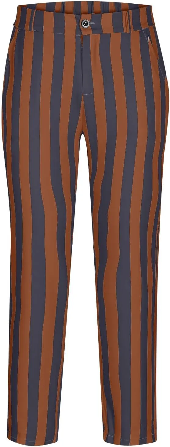 Mens Chinos Pants Stripe Plaid Printed Straight Fit Casual Flat-Front Dress Pants Suit Button Pants Fashion Gifts