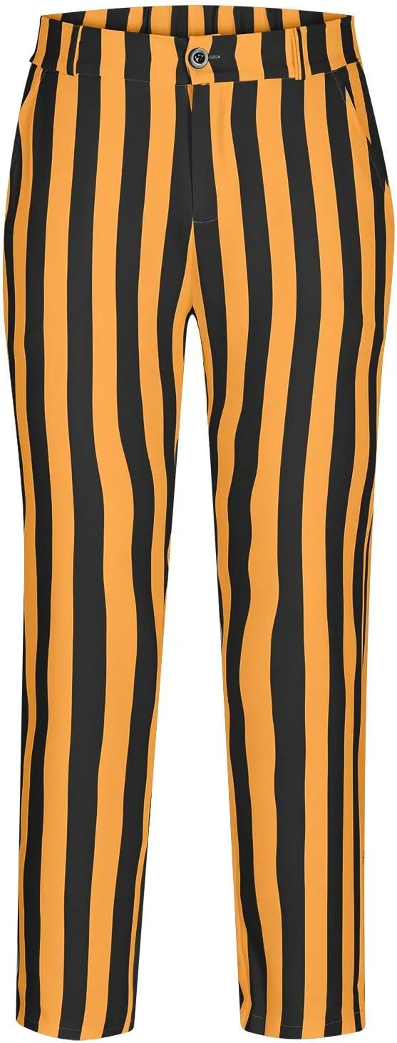 Mens Chinos Pants Stripe Plaid Printed Straight Fit Casual Flat-Front Dress Pants Suit Button Pants Fashion Gifts