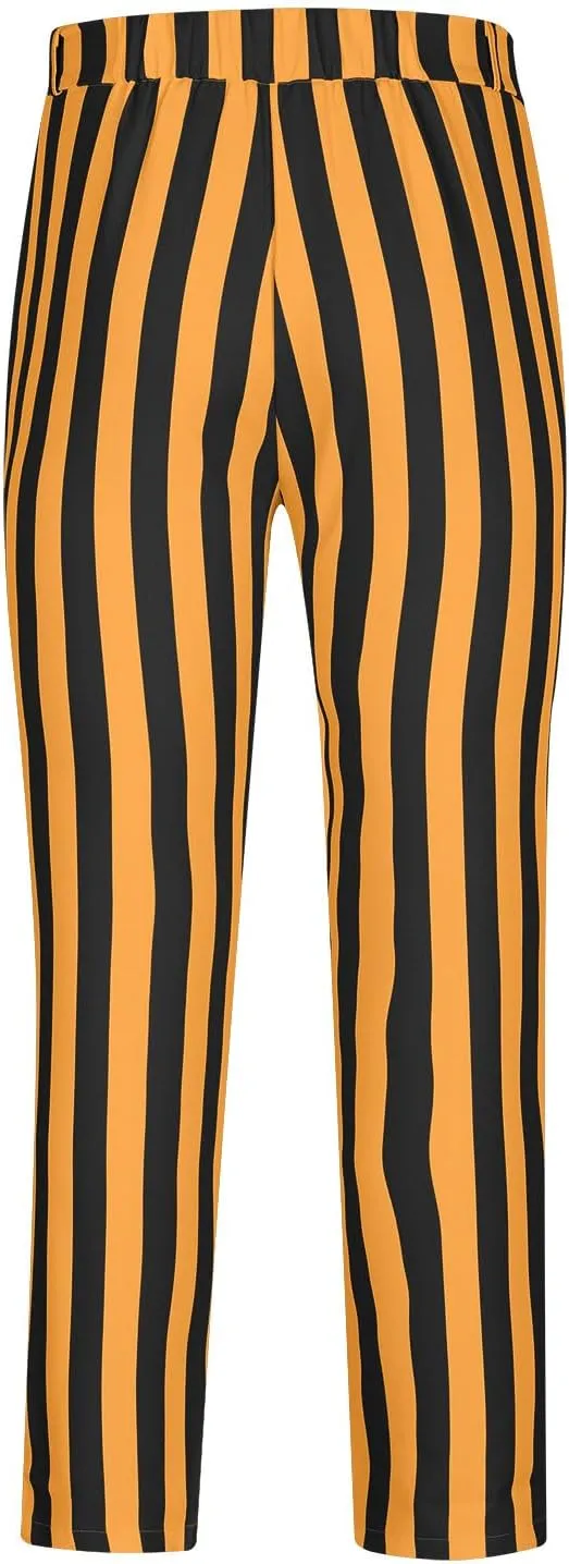 Mens Chinos Pants Stripe Plaid Printed Straight Fit Casual Flat-Front Dress Pants Suit Button Pants Fashion Gifts