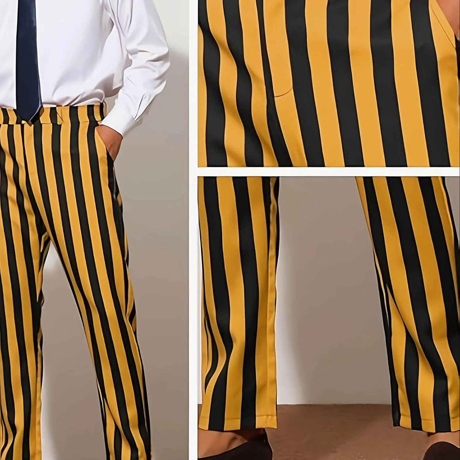 Mens Chinos Pants Stripe Plaid Printed Straight Fit Casual Flat-Front Dress Pants Suit Button Pants Fashion Gifts