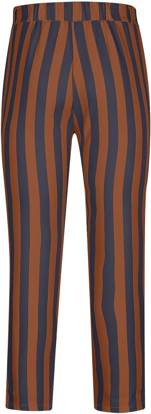 Mens Chinos Pants Stripe Plaid Printed Straight Fit Casual Flat-Front Dress Pants Suit Button Pants Fashion Gifts