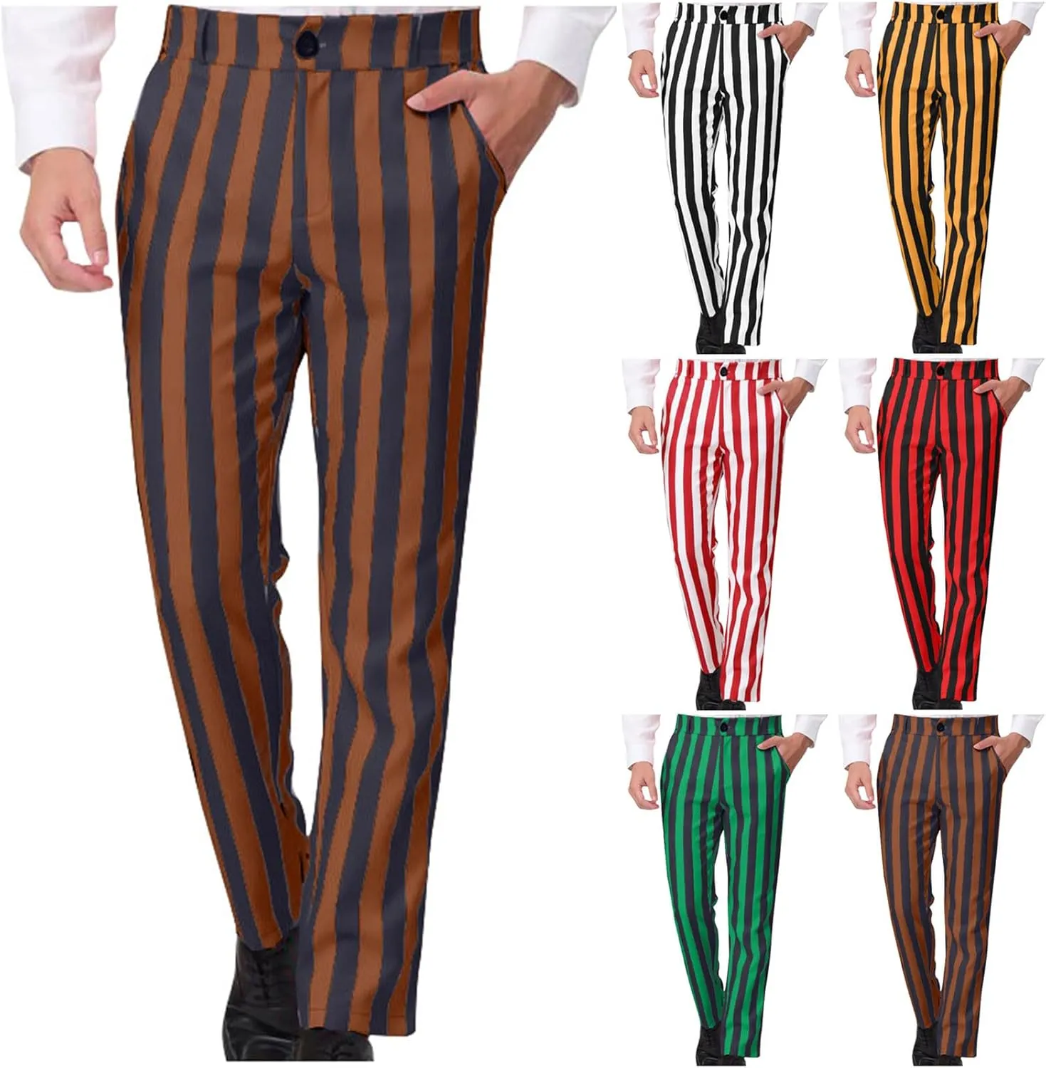 Mens Chinos Pants Stripe Plaid Printed Straight Fit Casual Flat-Front Dress Pants Suit Button Pants Fashion Gifts
