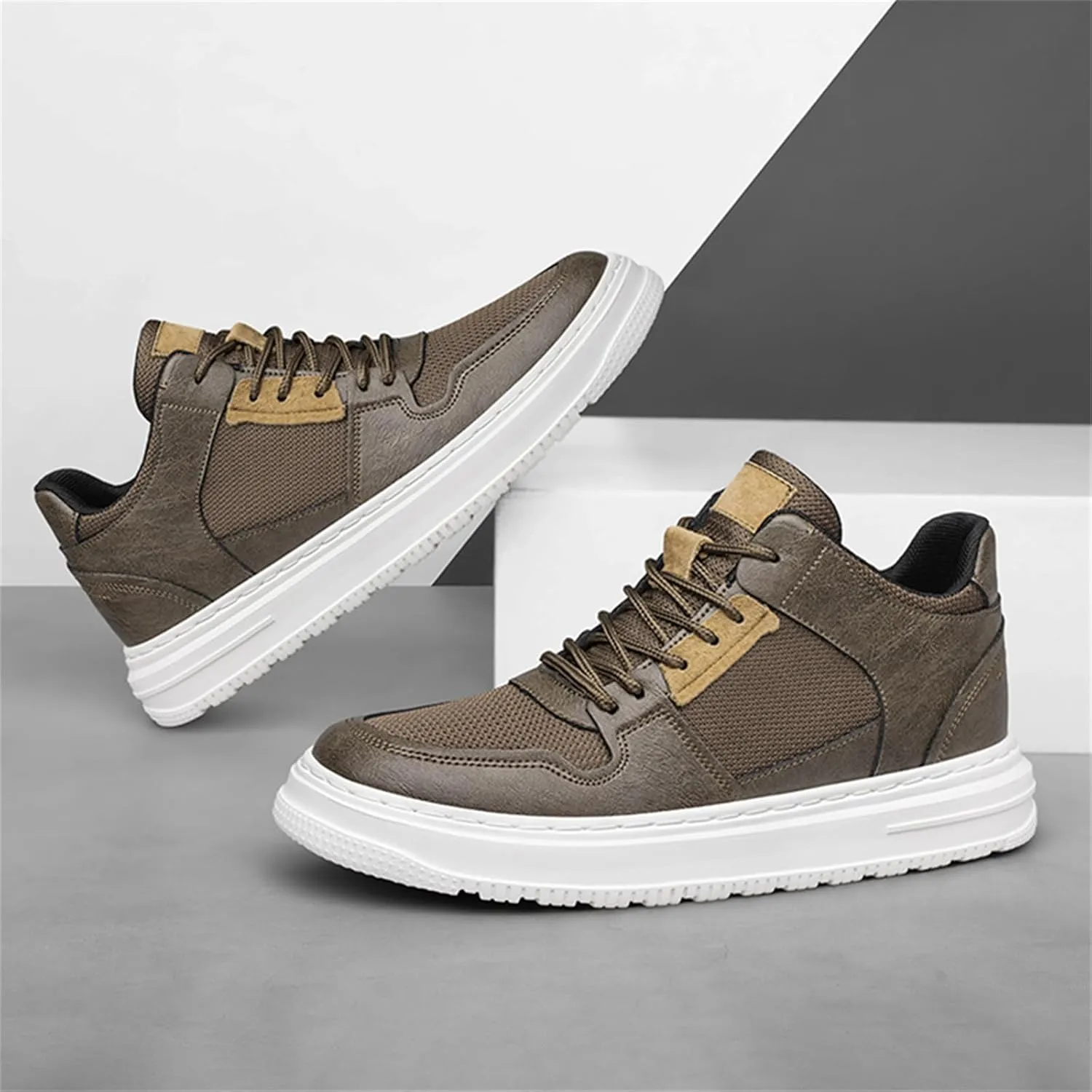 Men’s Elevator Leather Shoes – 2.3 Inch Height Increase, Leather & Fabric Splice, Suede Accents, Breathable, Stylish Casual Dress Shoes for Daily, Business, and Formal Occasions