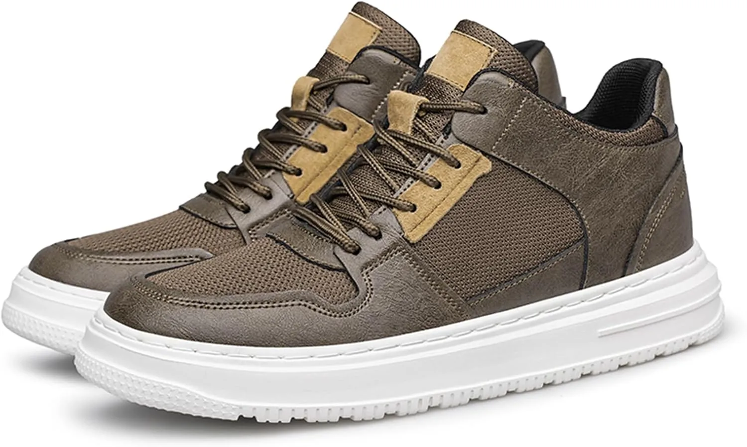 Men’s Elevator Leather Shoes – 2.3 Inch Height Increase, Leather & Fabric Splice, Suede Accents, Breathable, Stylish Casual Dress Shoes for Daily, Business, and Formal Occasions