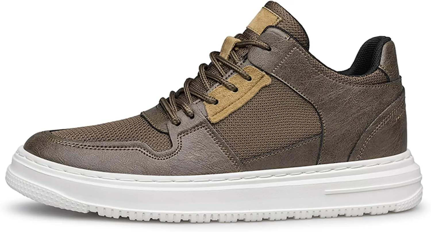 Men’s Elevator Leather Shoes – 2.3 Inch Height Increase, Leather & Fabric Splice, Suede Accents, Breathable, Stylish Casual Dress Shoes for Daily, Business, and Formal Occasions