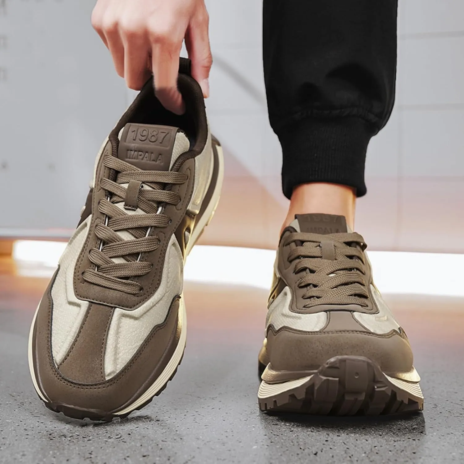 Mens Fashion Lace-Up Platform Sneakers Low-Top Round Toe Non Slip Casual Chunky Shoes for Gym Sports Tennis Jogging Running Walking
