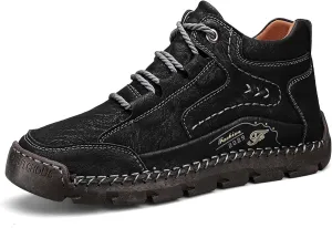Men's Fashion Premium Leather Sneakers,Retro Leather Upper Design,Walking Shoes for Men,Business Casual Shoes,High Top Sneakers,Soft Comfortable Wearable,Hand Sewn