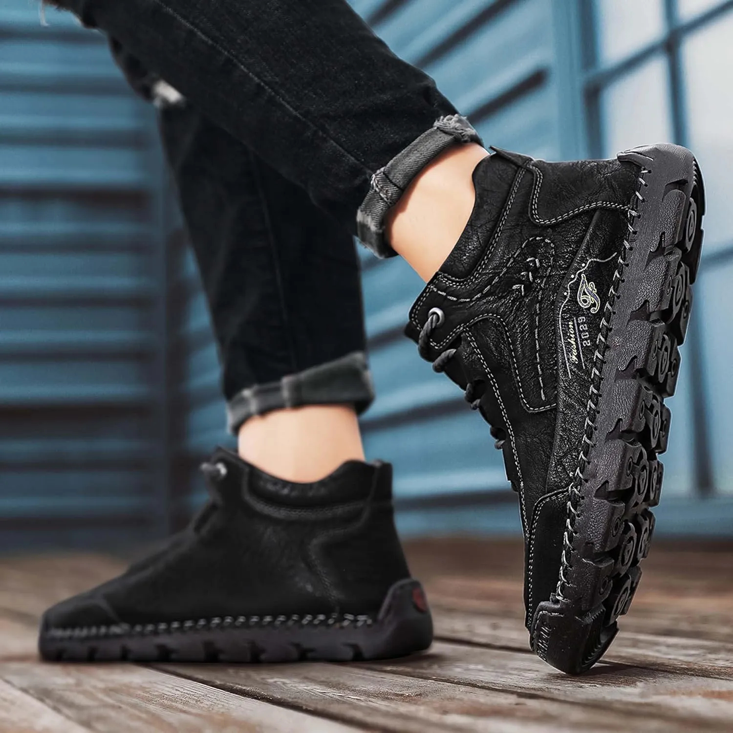 Men's Fashion Premium Leather Sneakers,Retro Leather Upper Design,Walking Shoes for Men,Business Casual Shoes,High Top Sneakers,Soft Comfortable Wearable,Hand Sewn