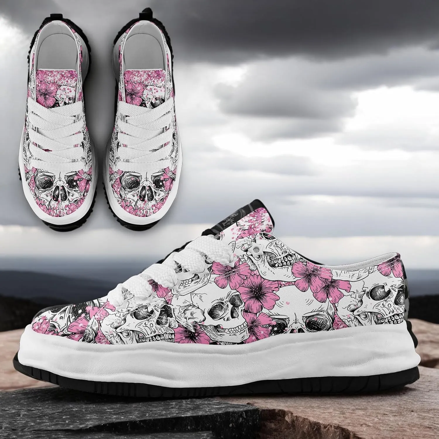 Men's Gothic Skull Fashion Sneakers Casual Skateboarding Canvas Shoes for Women Streetwear Trendy Comfort Walking Shoes