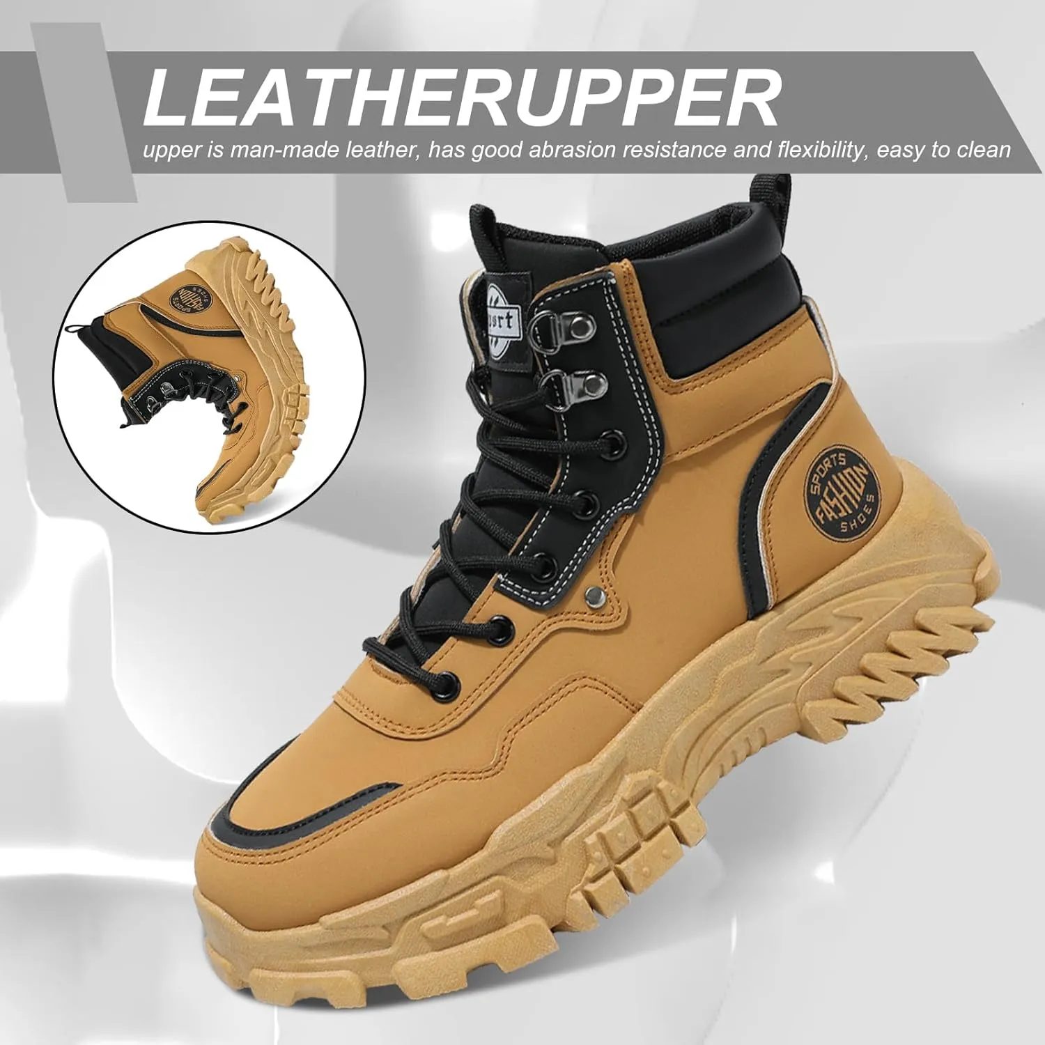 Men's High Top Fashion Sneakers,Casual Athletic Walking Shoes,Round Toe Lace-Up Shoes,Breathable Non-Slip Hiking Boots for Men