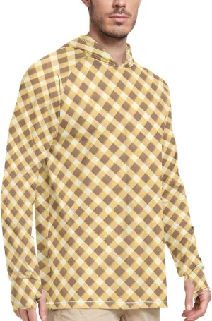 Mens Sun Protection Hoodie Long Sleeve Fishing Shirt UPF 50  Fishing Shirts for Men Rash Guard Shirts Gingham Honey Green
