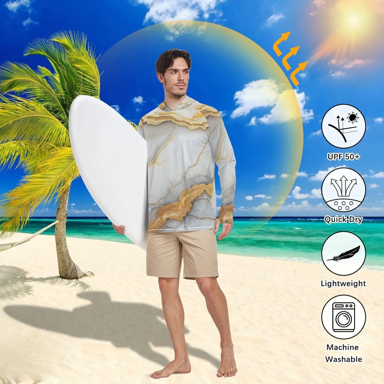 Mens Sun Protection Hoodie Long Sleeve Quick Dry UPF 50  Cooling Hoodies