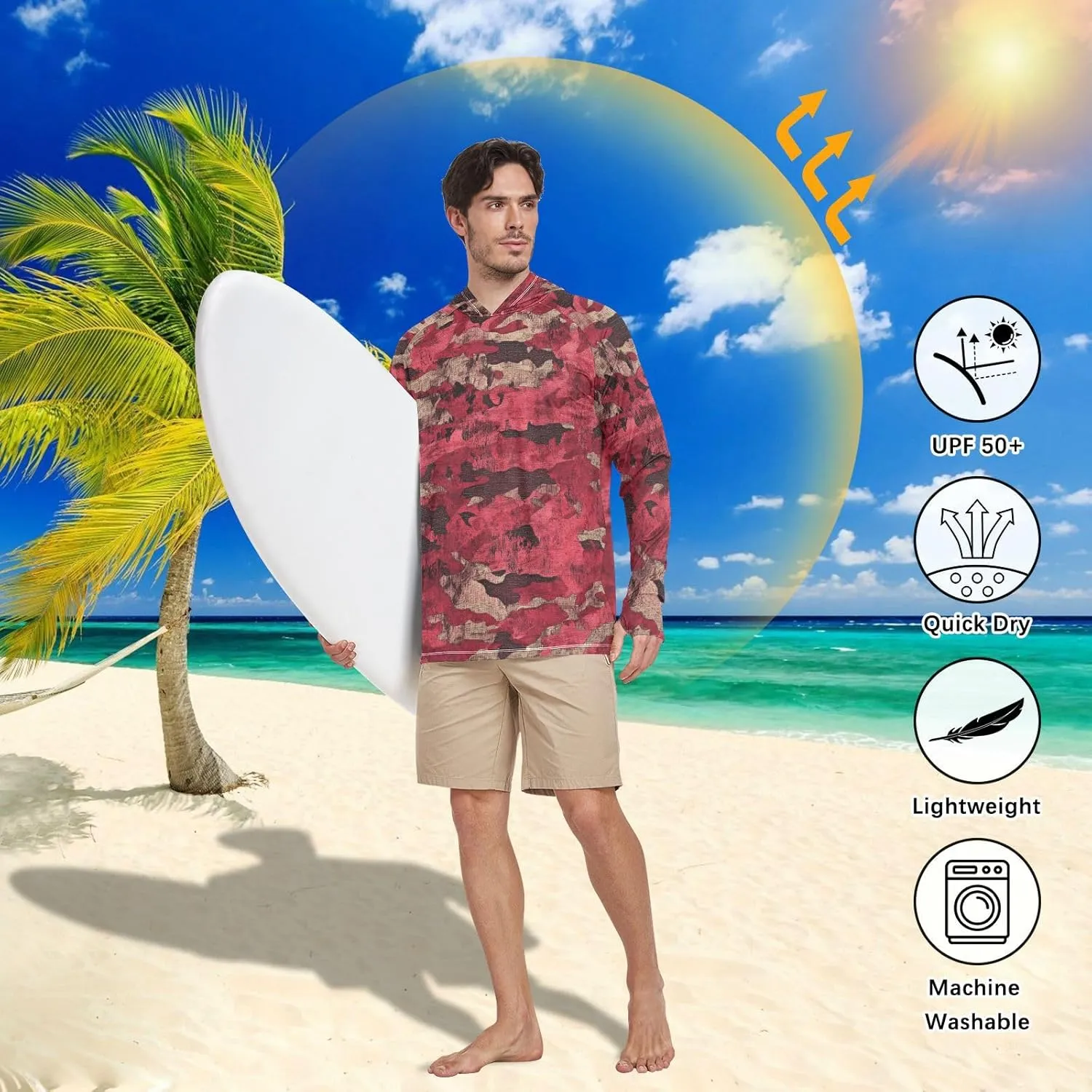 Mens Sun Protection Hoodie Long Sleeve Quick-Dry UPF 50  Rash Guard for Men
