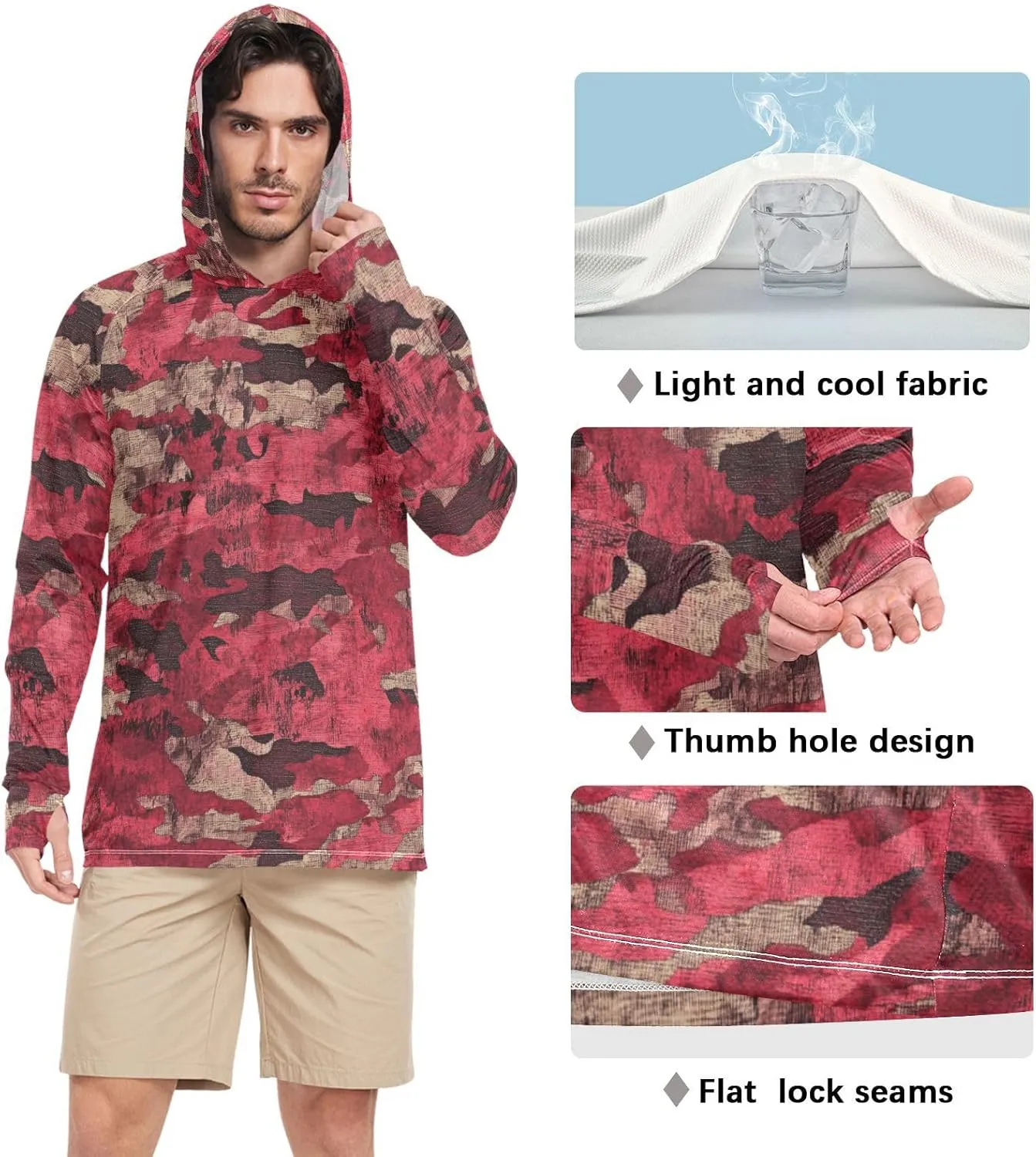 Mens Sun Protection Hoodie Long Sleeve Quick-Dry UPF 50  Rash Guard for Men