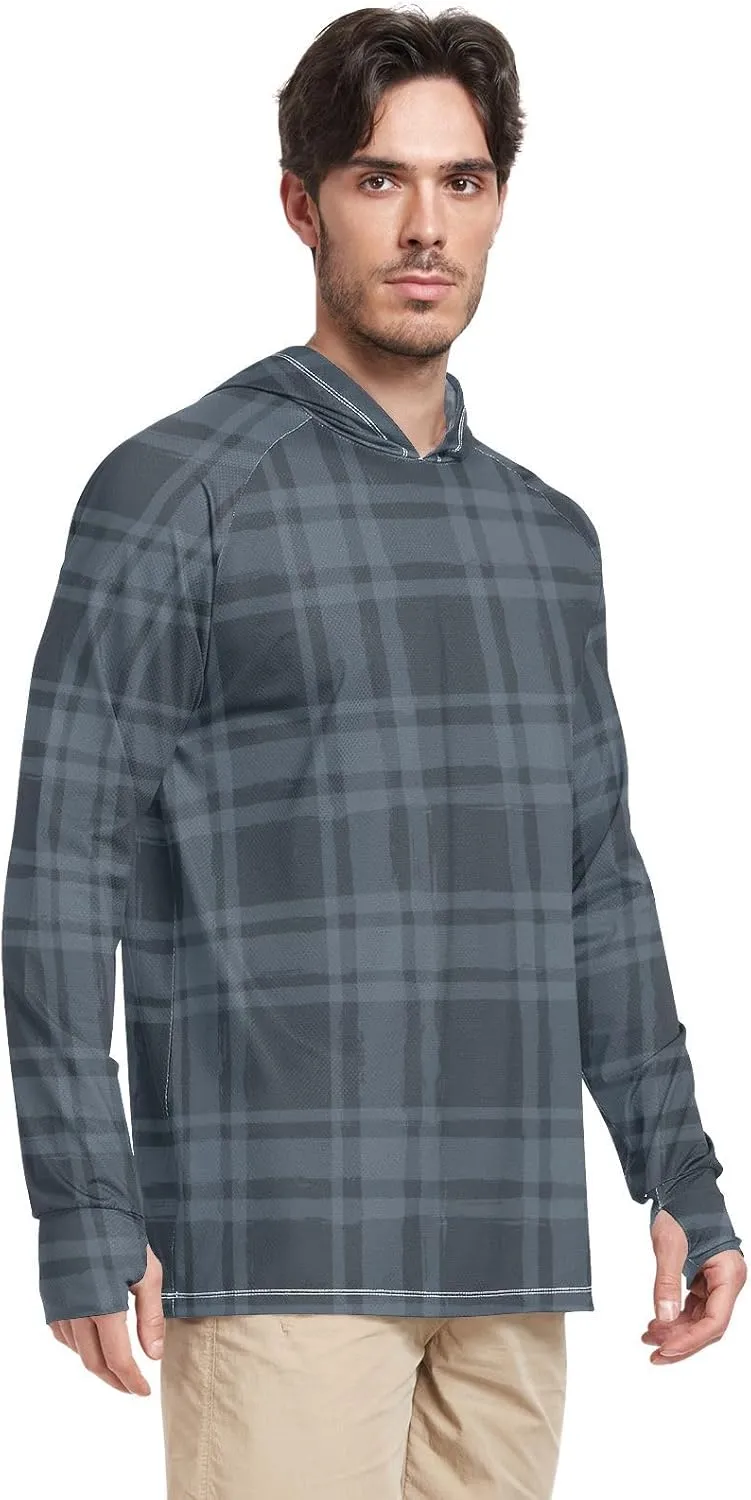 Mens Sun Shirts Protection Long Sleeve Plaid UPF 50 Mens Sun Shirt Sunproof Shirts Mens Rash Guard