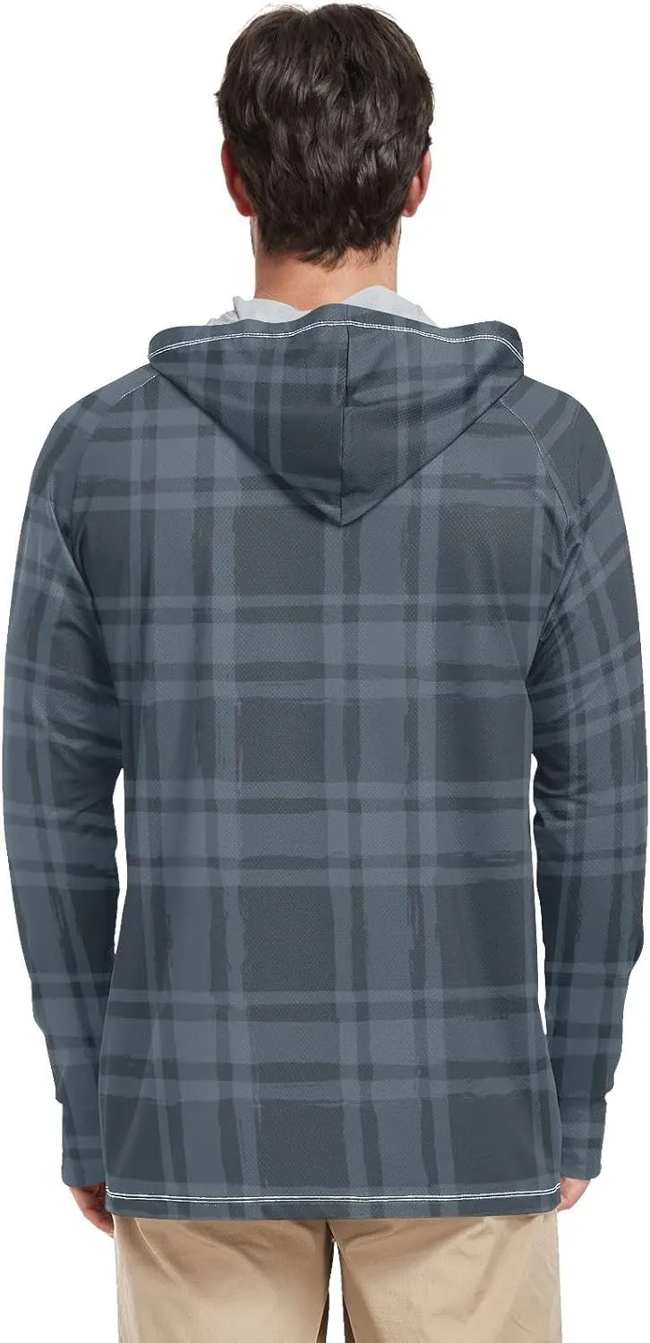 Mens Sun Shirts Protection Long Sleeve Plaid UPF 50 Mens Sun Shirt Sunproof Shirts Mens Rash Guard