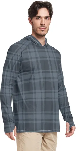 Mens Sun Shirts Protection Long Sleeve Plaid UPF 50 Mens Sun Shirt Sunproof Shirts Mens Rash Guard