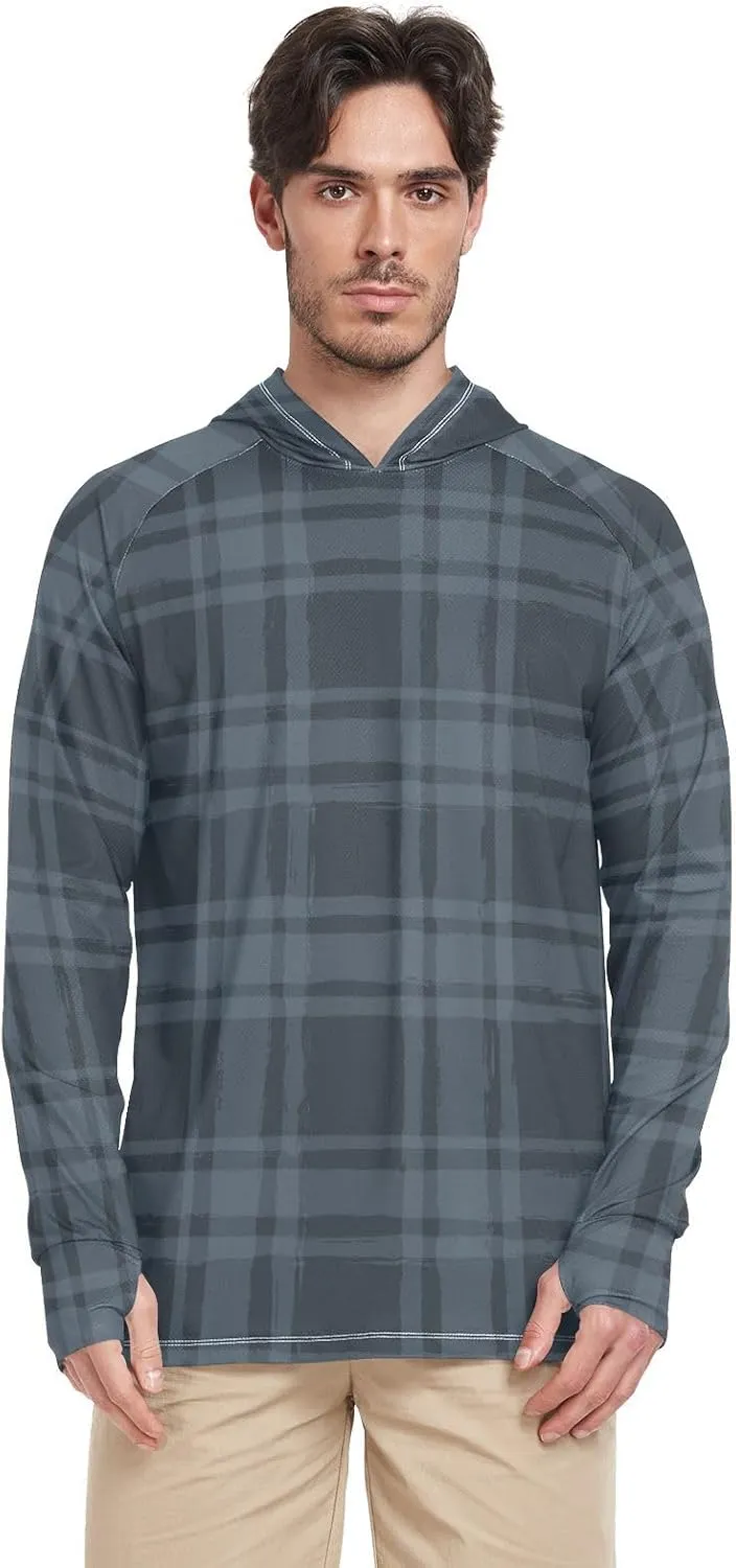 Mens Sun Shirts Protection Long Sleeve Plaid UPF 50 Mens Sun Shirt Sunproof Shirts Mens Rash Guard