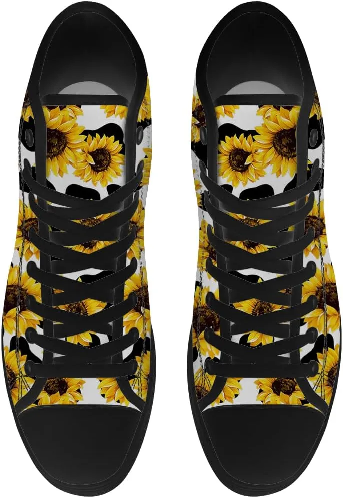 Men's Women's Sunflower High Top Canvas Shoes High Top Sneakers Lace Up Casual Shoes Gifts for Men Women