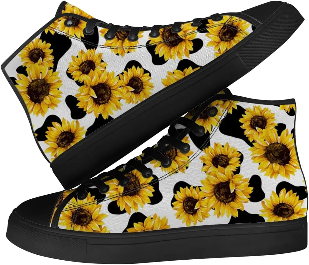 Men's Women's Sunflower High Top Canvas Shoes High Top Sneakers Lace Up Casual Shoes Gifts for Men Women