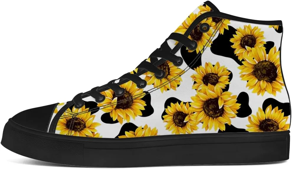 Men's Women's Sunflower High Top Canvas Shoes High Top Sneakers Lace Up Casual Shoes Gifts for Men Women