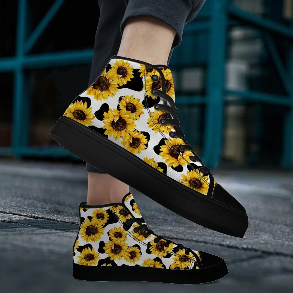 Men's Women's Sunflower High Top Canvas Shoes High Top Sneakers Lace Up Casual Shoes Gifts for Men Women