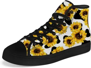 Men's Women's Sunflower High Top Canvas Shoes High Top Sneakers Lace Up Casual Shoes Gifts for Men Women