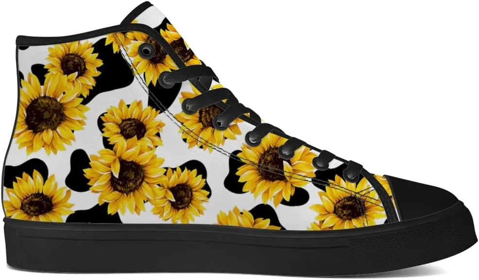 Men's Women's Sunflower High Top Canvas Shoes High Top Sneakers Lace Up Casual Shoes Gifts for Men Women