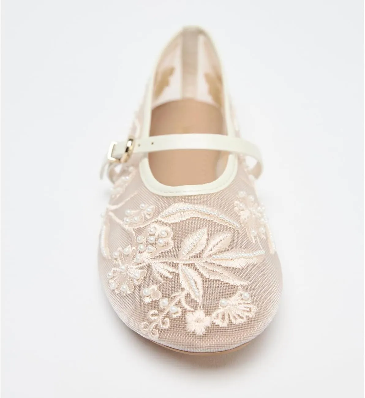 Mesh Ballet Flats for Women Embroidered Floral Round Toe Mary Jane