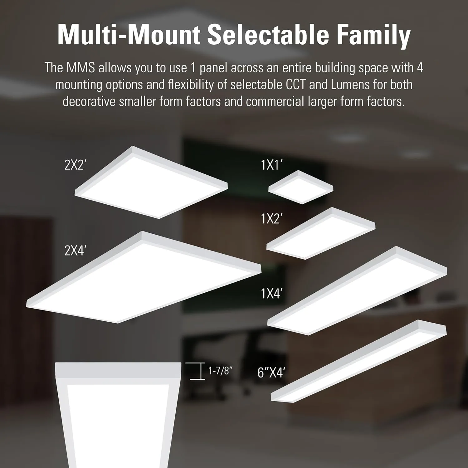 Metalux MMS Multi-Mount 1x1 LED Panel Ceiling Light w/CCT and Lumen Select, and Dimming - 11MMS-L3C5-UNV