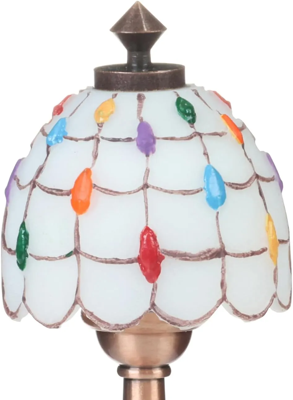 Mini Dollhouse Tiffany Table lamp, LED Miniature Accent Lighting for Dolls House Decor, Functional Light, Furniture Accessories