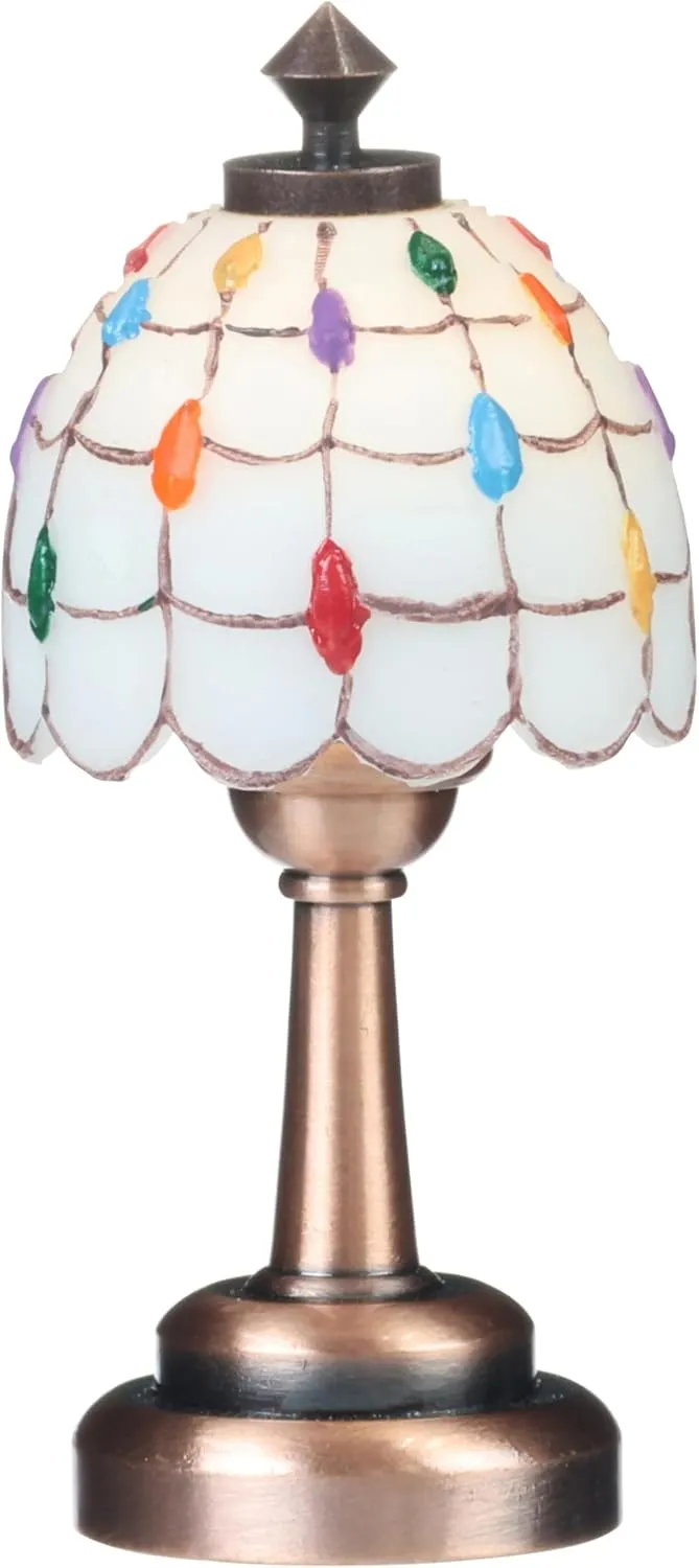 Mini Dollhouse Tiffany Table lamp, LED Miniature Accent Lighting for Dolls House Decor, Functional Light, Furniture Accessories