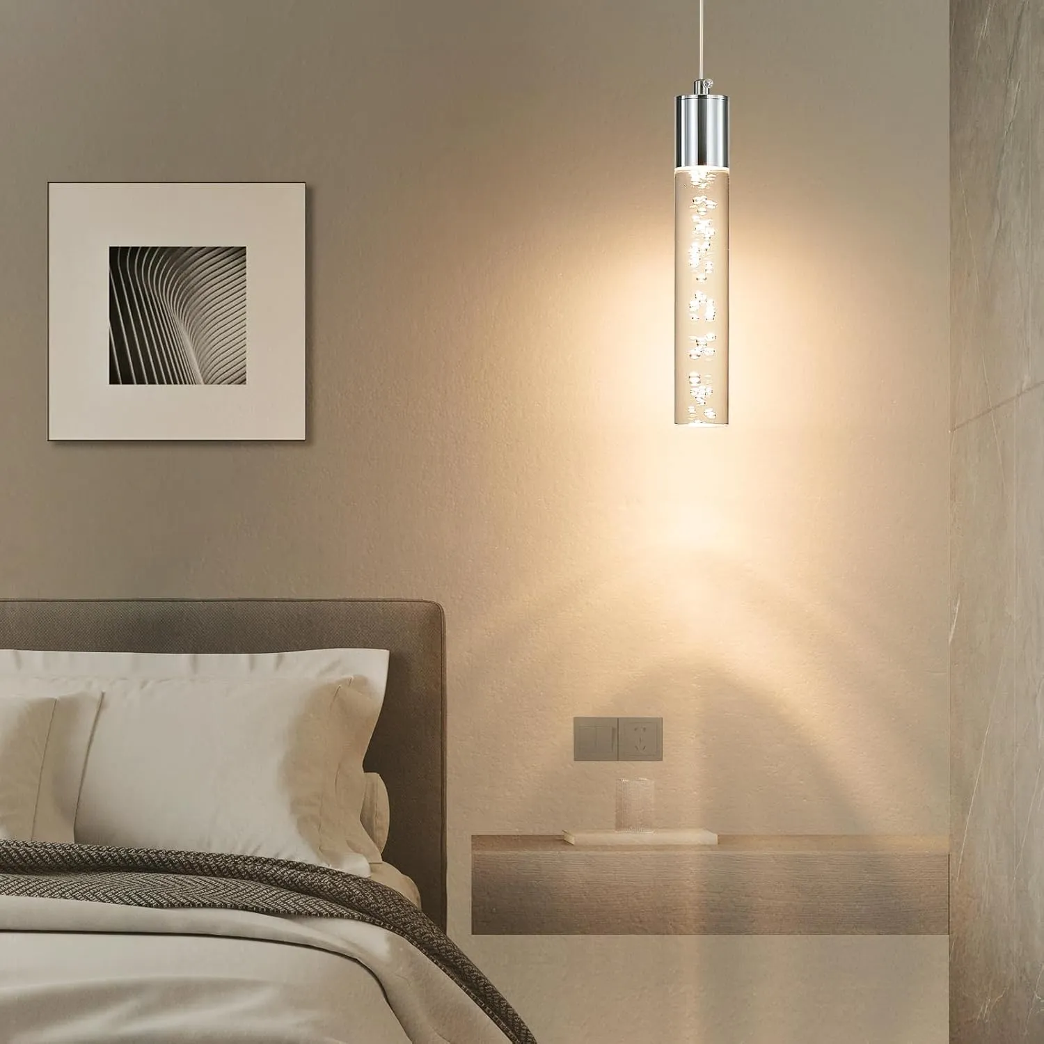Modern LED Pendant Light, Chrome Bubble Hanging Ceiling Lighting Fixture, 3 Color 2700K/4500K/6500K, Small Kitchen Island Chandelier Over Table for Dining Room, Living Room, Entrance, Bar, Cafe