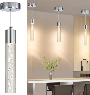 Modern LED Pendant Light, Chrome Bubble Hanging Ceiling Lighting Fixture, 3 Color 2700K/4500K/6500K, Small Kitchen Island Chandelier Over Table for Dining Room, Living Room, Entrance, Bar, Cafe
