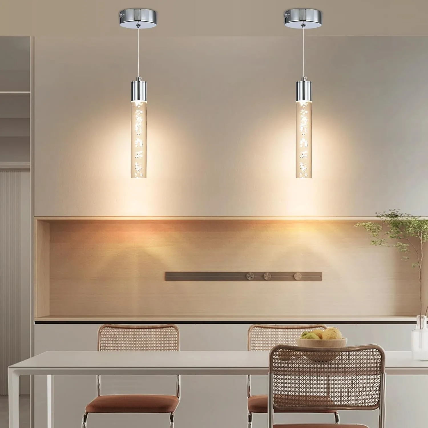 Modern LED Pendant Light, Chrome Bubble Hanging Ceiling Lighting Fixture, 3 Color 2700K/4500K/6500K, Small Kitchen Island Chandelier Over Table for Dining Room, Living Room, Entrance, Bar, Cafe