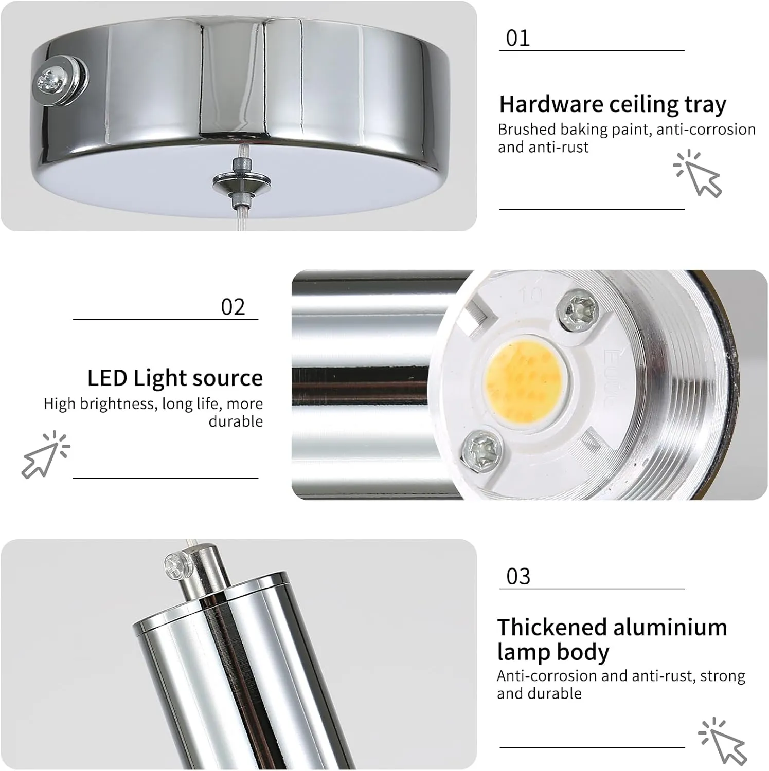 Modern LED Pendant Light, Chrome Bubble Hanging Ceiling Lighting Fixture, 3 Color 2700K/4500K/6500K, Small Kitchen Island Chandelier Over Table for Dining Room, Living Room, Entrance, Bar, Cafe