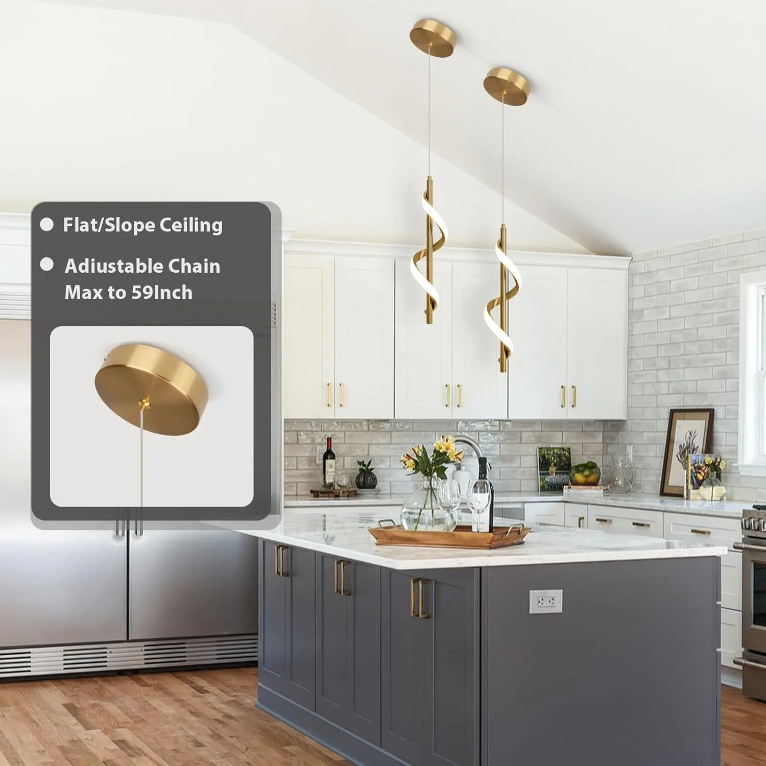Modern Led Pendant Light Fixtures,6000K Cool White Gold Led Pendant Lighting for Kitchen Island,Adjustable Height Hanging Light Fixtures for Kitchen Dining Room Living Room,1 Pack