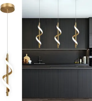 Modern Led Pendant Light Fixtures,6000K Cool White Gold Led Pendant Lighting for Kitchen Island,Adjustable Height Hanging Light Fixtures for Kitchen Dining Room Living Room,1 Pack